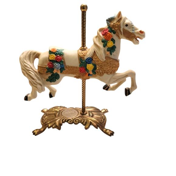 Vintage Tobin Faley Horse Carousel Figurine Cream Gold Signed Collectible - Picture 7 of 14